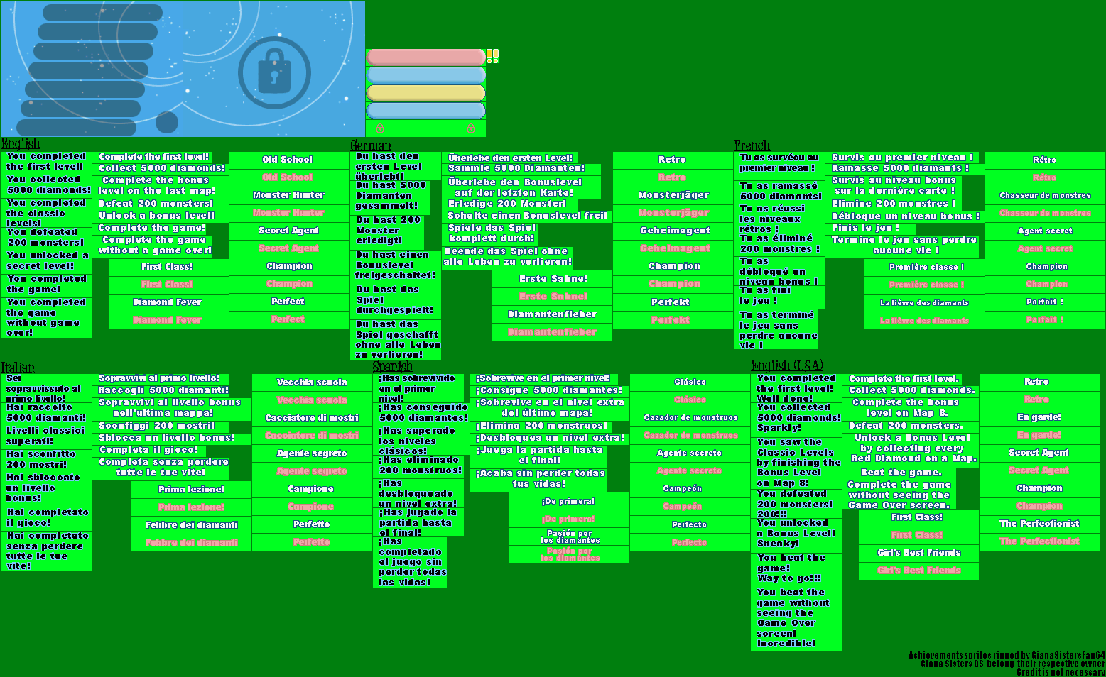 Giana Sisters DS - Achievement Menu