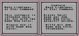 Buzz Lightyear of Star Command - Game Boy Error Messages