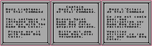 Buzz Lightyear of Star Command - Game Boy Error Messages