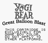 Yogi Bear: Great Balloon Blast - Game Boy Error Message