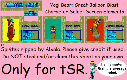 Yogi Bear: Great Balloon Blast - Character Select Screen Elements
