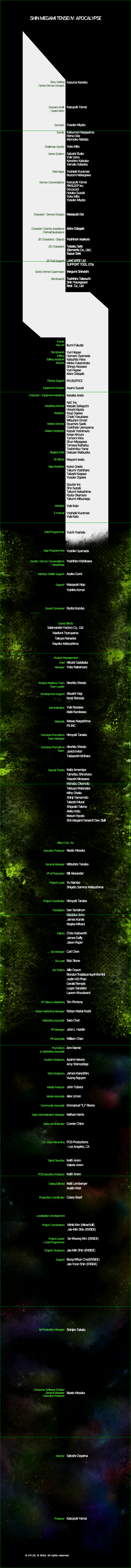 Shin Megami Tensei IV: Apocalypse - Credits