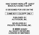 Walt Disney World Quest: Magical Racing Tour - Game Boy Error Message