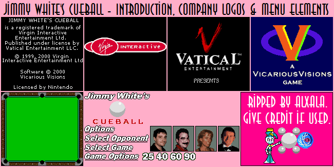 Jimmy White's Cueball - Introduction, Company Logos & Menu Elements