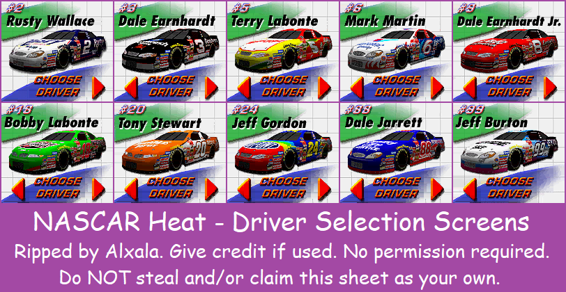 NASCAR Heat - Driver Selection Screens