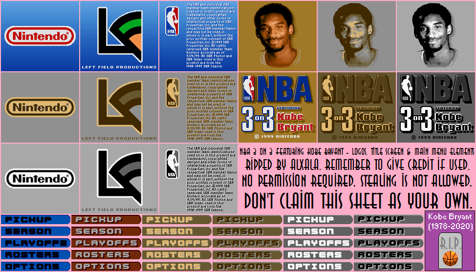 NBA 3 on 3 Featuring Kobe Bryant - Logos, Title Screen & Main Menu Elements