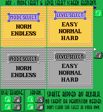Mode Select & Level Select Screen Elements