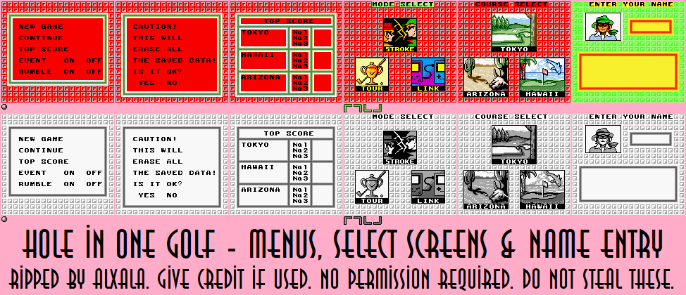 Hole In One Golf - Menus, Select Screens & Name Entry