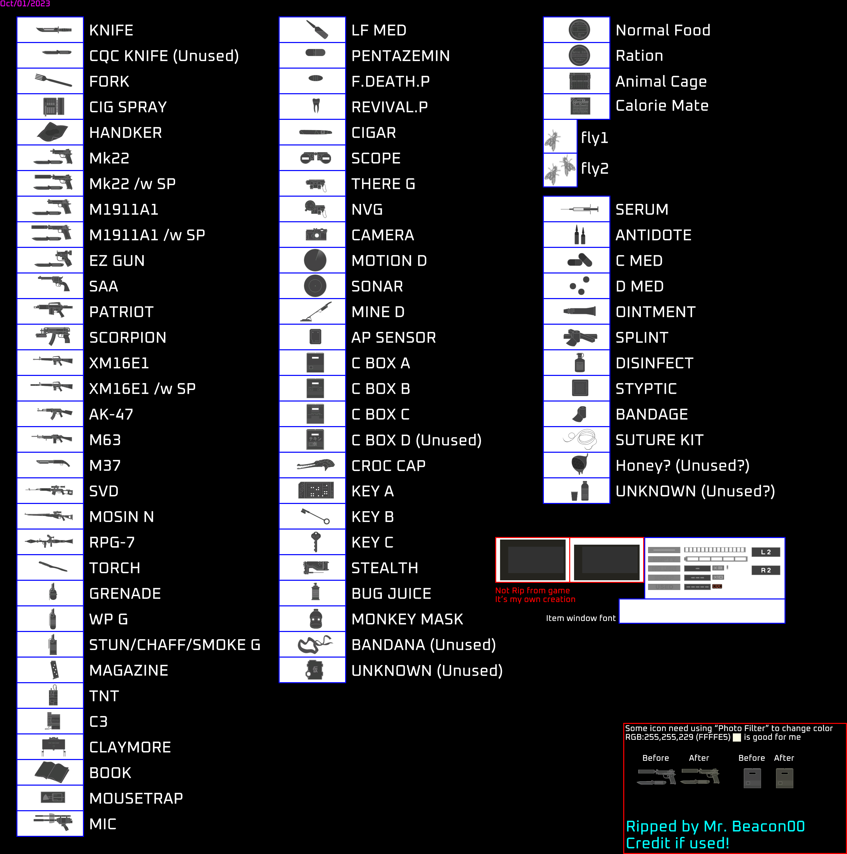 Metal Gear Solid 3: Subsistance - Item & Weapon Icons (MGS3 HD)