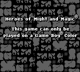 Heroes of Might and Magic - Game Boy Error Message