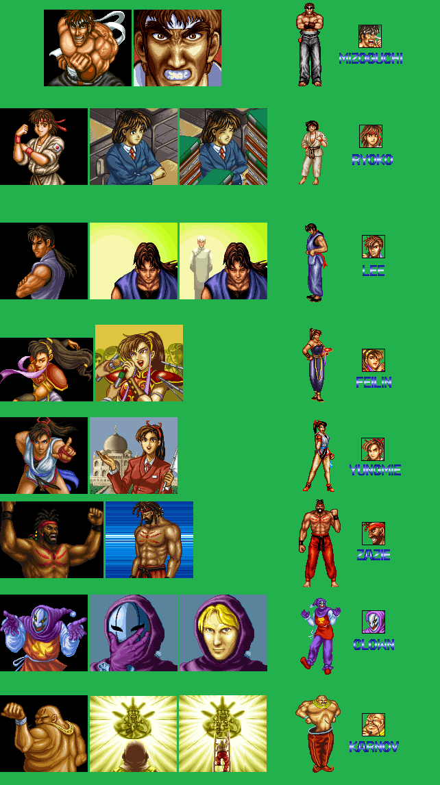 Fighter's History: Mizoguchi Kiki Ippatsu!! (JPN) - Portraits and Endings