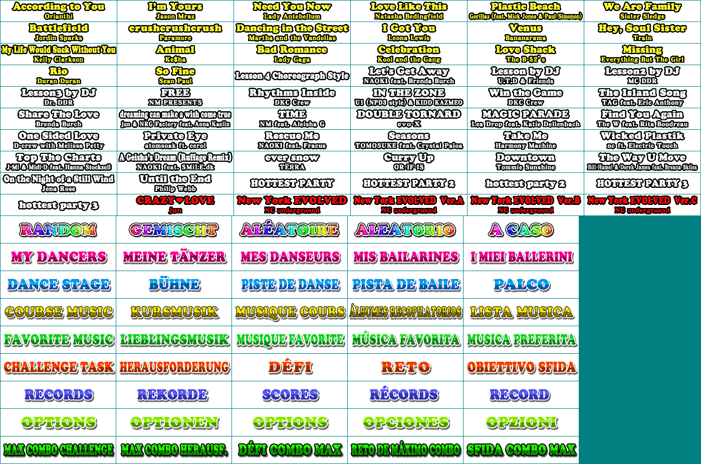 Dance Dance Revolution / Hottest Party 4 - Music Names