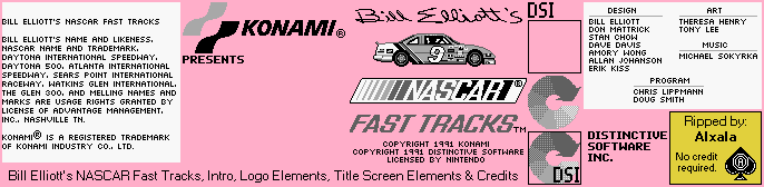 Bill Elliott's NASCAR Fast Tracks - Intro, Logo Elements, Title Screen Elements & Credits