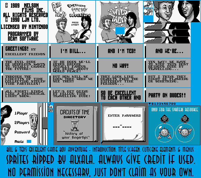 Bill & Ted's Excellent Game Boy Adventure - Introduction, Title Screen, Cutscene Elements & Menus