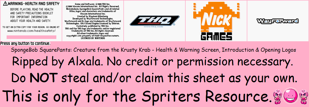 SpongeBob SquarePants: Creature from the Krusty Krab - Health & Safety Screen, Introduction & Opening Logos