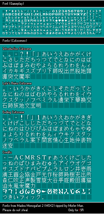 Madou Monogatari 2 (MSX2) - Fonts