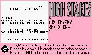 High Stakes - Introduction & Title Screen Elements