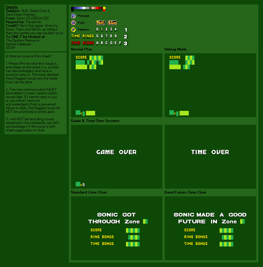 Genesis / 32X / SCD - Sonic the Hedgehog CD (Sega CD) - Hidden Screens &  Menus - The Spriters Resource