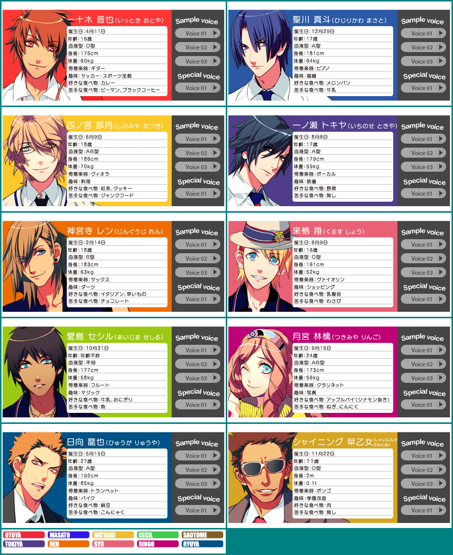 Uta no Prince-sama ♪ -Sweet Serenade- (JPN) - Character Profiles