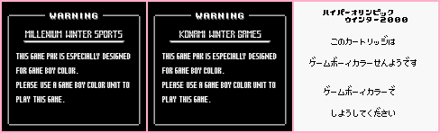 Millennium Winter Sports / Konami Winter Games / Hyper Olympic: Winter 2000 - Game Boy Error Message