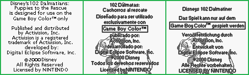 102 Dalmatians: Puppies to the Rescue - Game Boy Error Messages