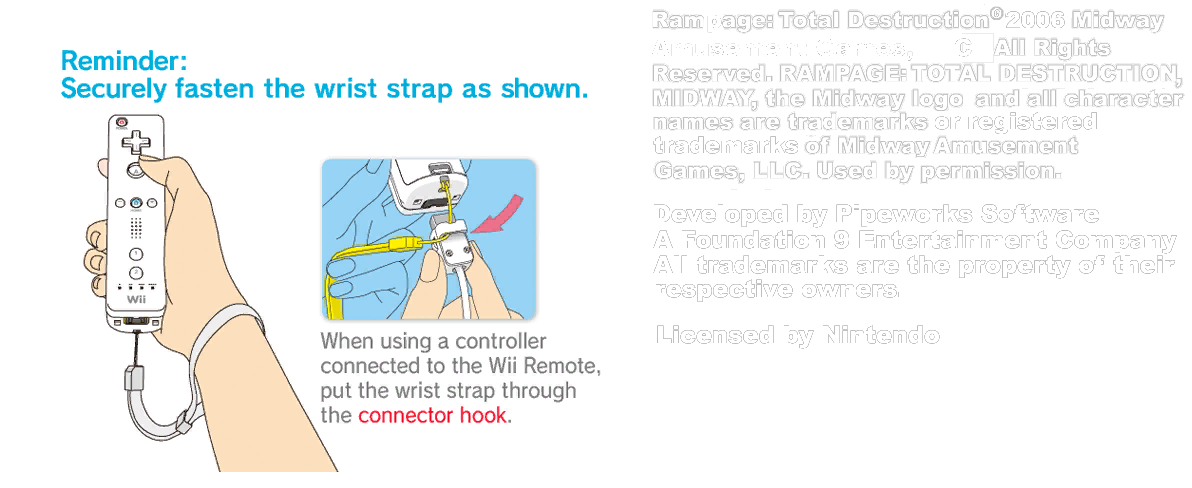 Rampage: Total Destruction - Wrist Strap and Copyright Screens