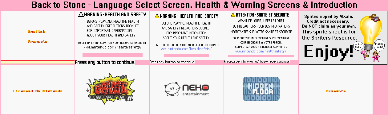 Back to Stone - Language Select Screen, Health & Safety Screens & Introduction