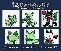 Pokémon Customs - #0906 Sprigatito, #0907 Floragato & #0908 Meowscarada (G/S/C-Style)