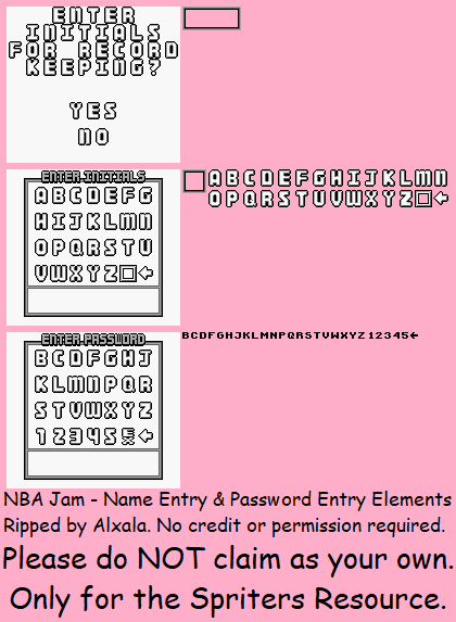 NBA Jam - Name Entry & Password Entry Elements