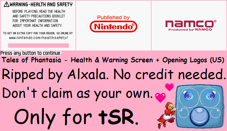 Tales of Phantasia - Health & Safety Screen & Opening Logos (US)