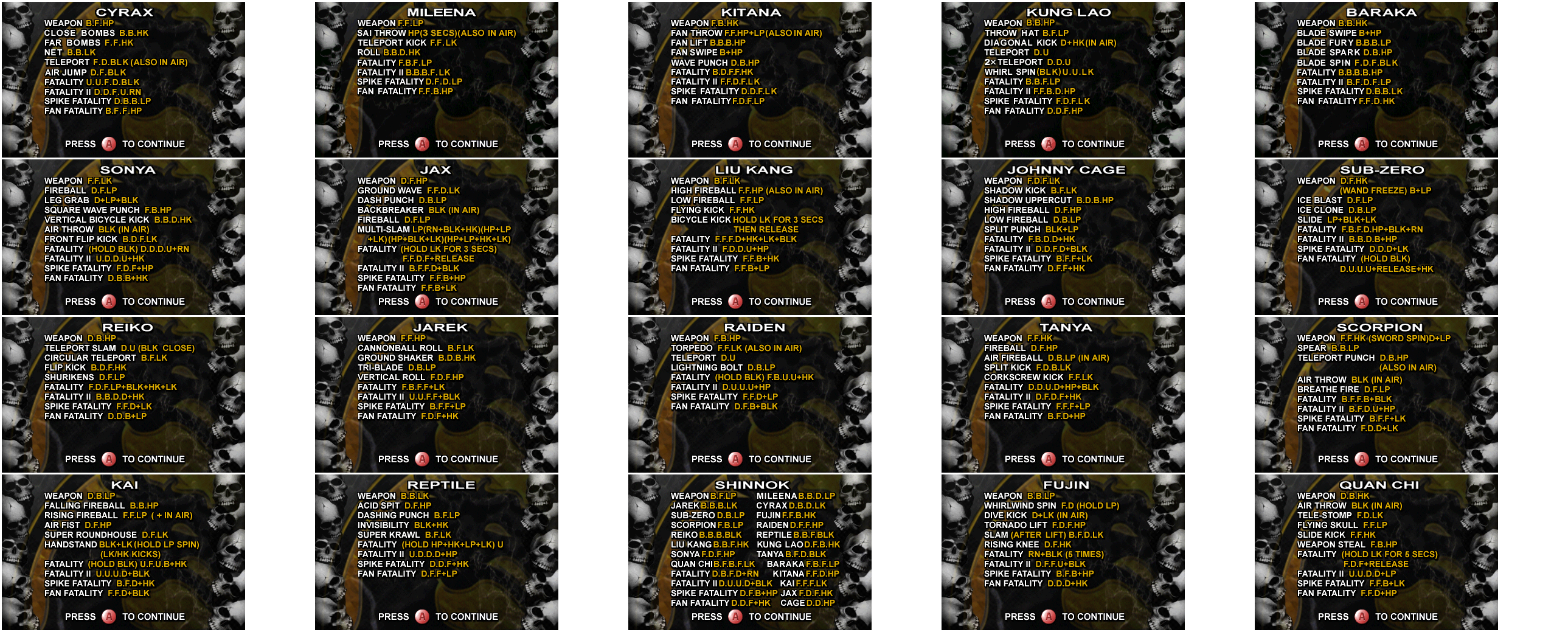 Mortal Kombat Gold - Move Lists