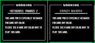 Motocross Maniacs 2 / Crazy Bikers - Game Boy Error Messages