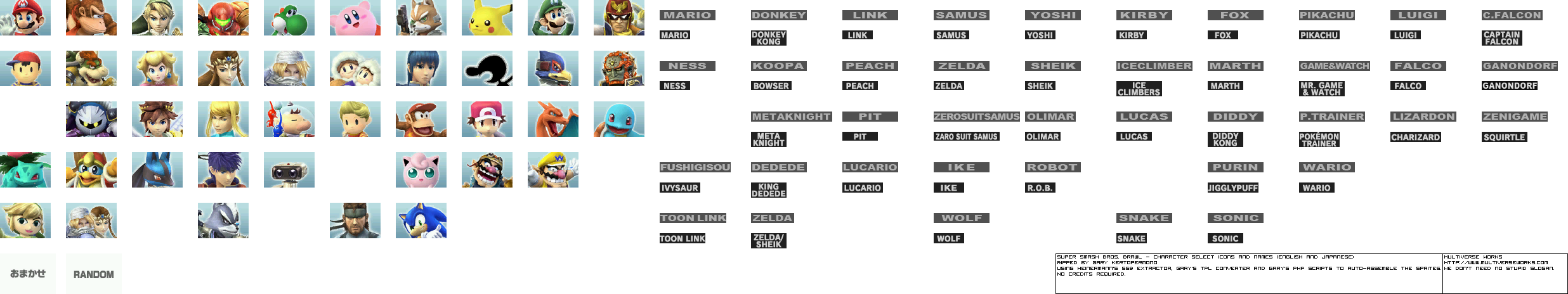 Super Smash Bros. Brawl - Character Select Icons