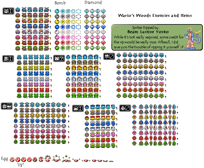 Wario's Woods - Enemies & Items