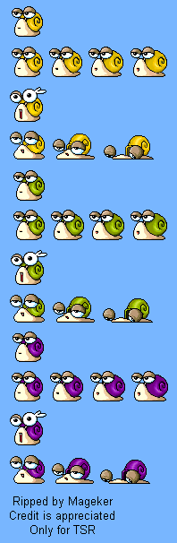 MapleStory - Yellow, Green and Purple Snails