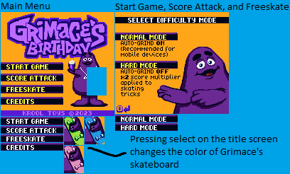 Grimace's Birthday (Homebrew) - Main Menu