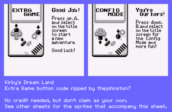 Kirby's Dream Land - Extra Codes