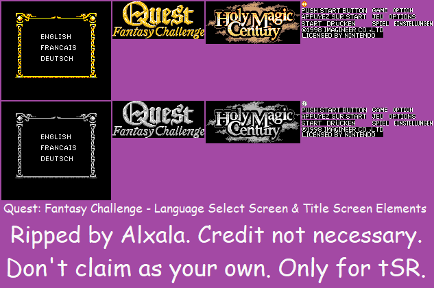 Quest: Fantasy Challenge - Language Select Screen & Title Screen Elements