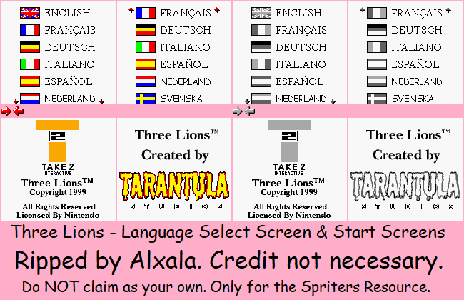 Three Lions - Language Select Screen & Start Screens