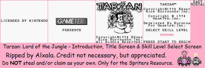 Tarzan: Lord of the Jungle - Introduction, Title Screen & Skill Level Select Screen