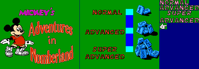 Mickey's Adventure in Numberland - Title Screen & Difficulty Level