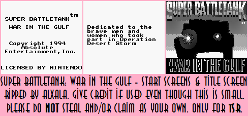 Super Battletank: War in the Gulf - Start Screens & Title Screen