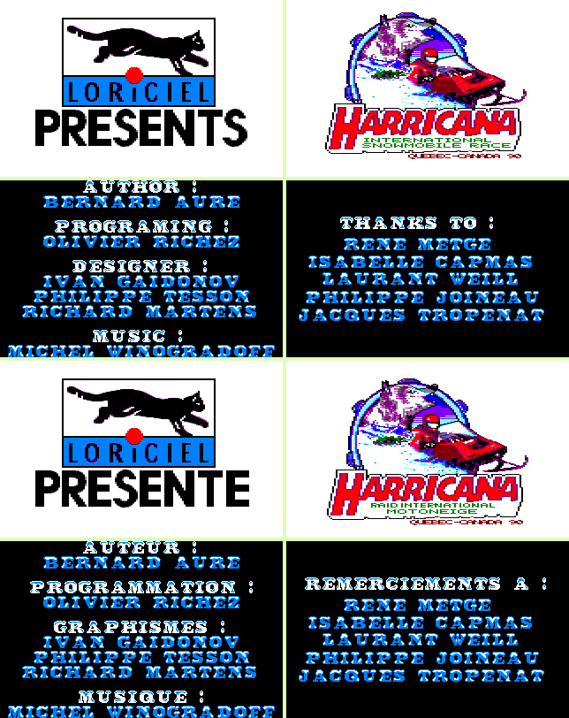 Harricana: International Snowmobile Race - Company Logo, Title Screen & Credits