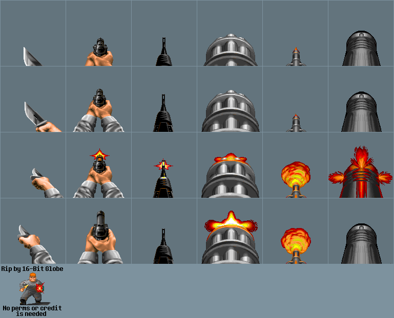 The Spriters Resource - Full Sheet View - Wolfenstein 3D - Weapons