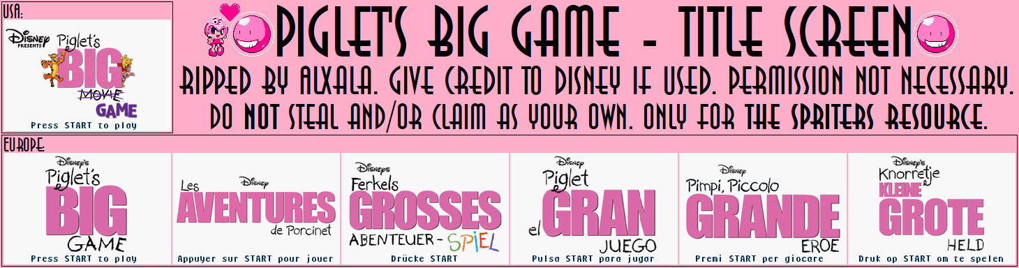 Piglet's Big Game - Title Screen