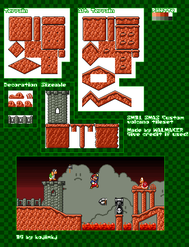 Volcano Tileset (SMB1, SNES-Style)