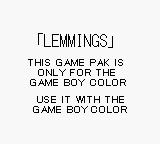 Lemmings (GBC) - Game Boy Error Message