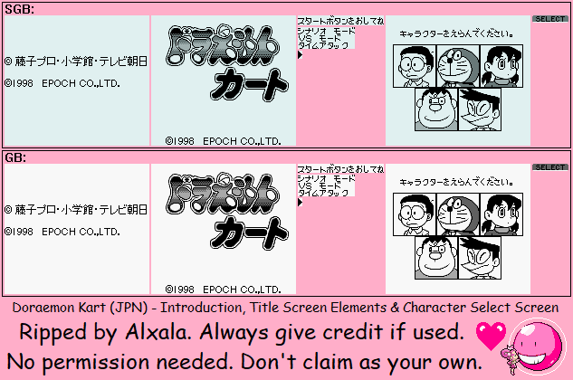 Doraemon Kart (JPN) - Introduction, Title Screen Elements & Character Select Screen