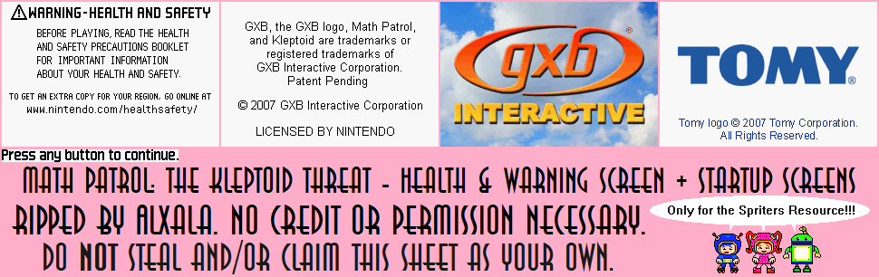 Math Patrol: The Kleptoid Threat - Health & Safety Screen & Start Screens