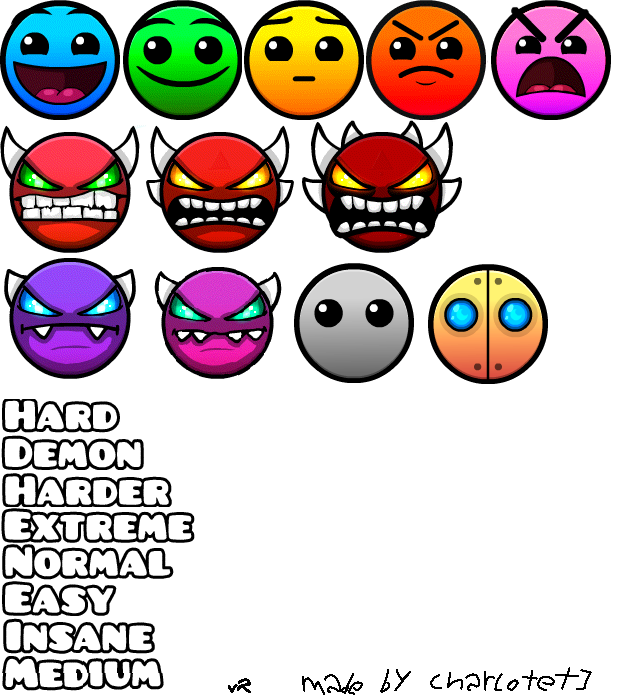 The Spriters Resource - Full Sheet View - Geometry Dash - Difficulty Faces